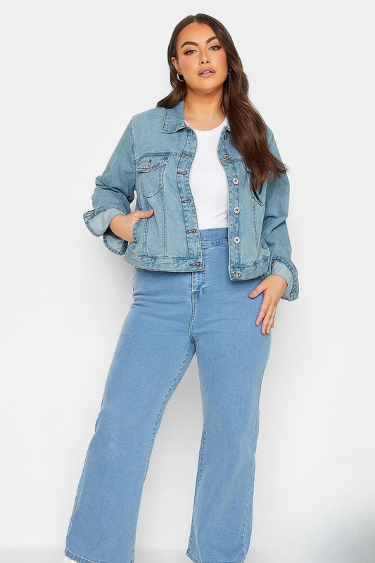 Ice Blue Denim Jacket & Wide-Leg Jeans Set