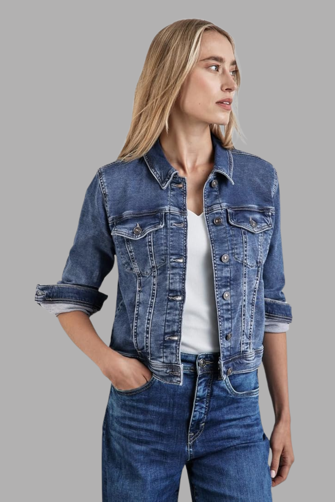 Mid Blue Denim Jacket & Wide-Leg Jeans Set