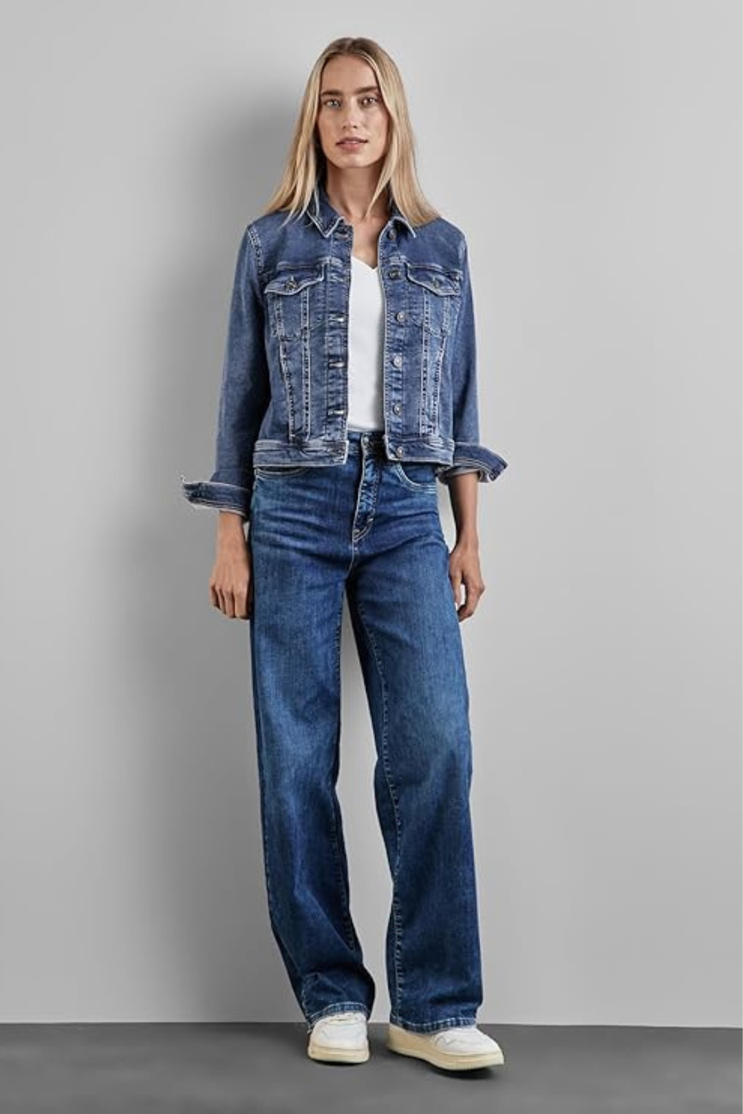 Mid Blue Denim Jacket & Wide-Leg Jeans Set