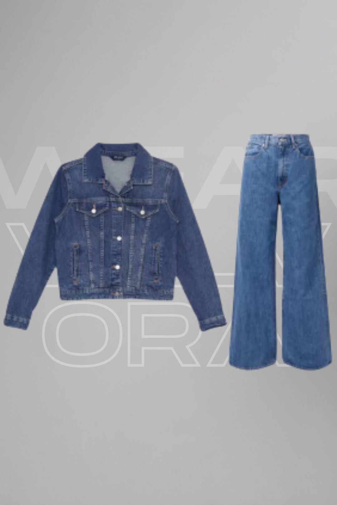 Mid Blue Denim Jacket & Wide-Leg Jeans Set