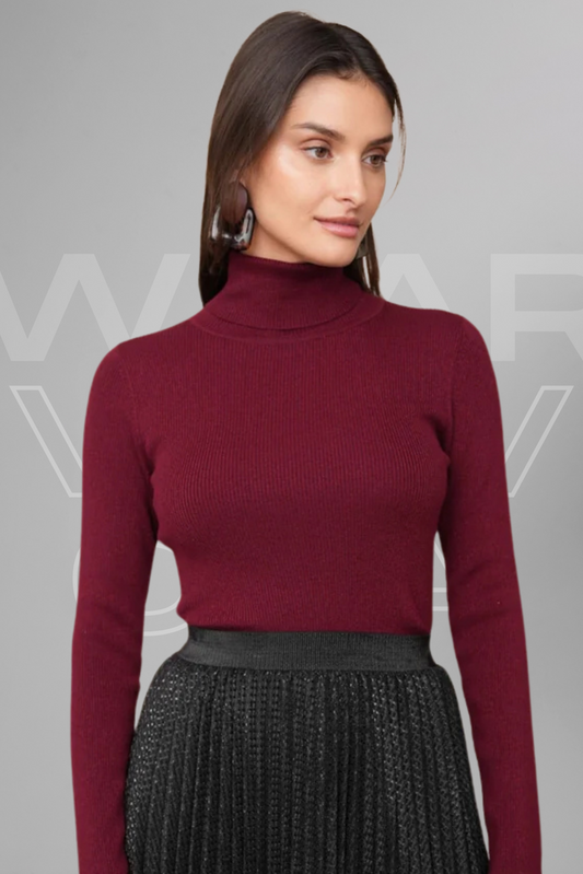 Maroon Rib Knit Turtleneck