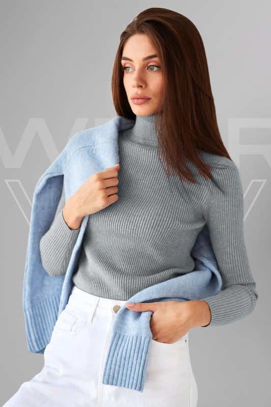 Grey Rib Knit Turtleneck