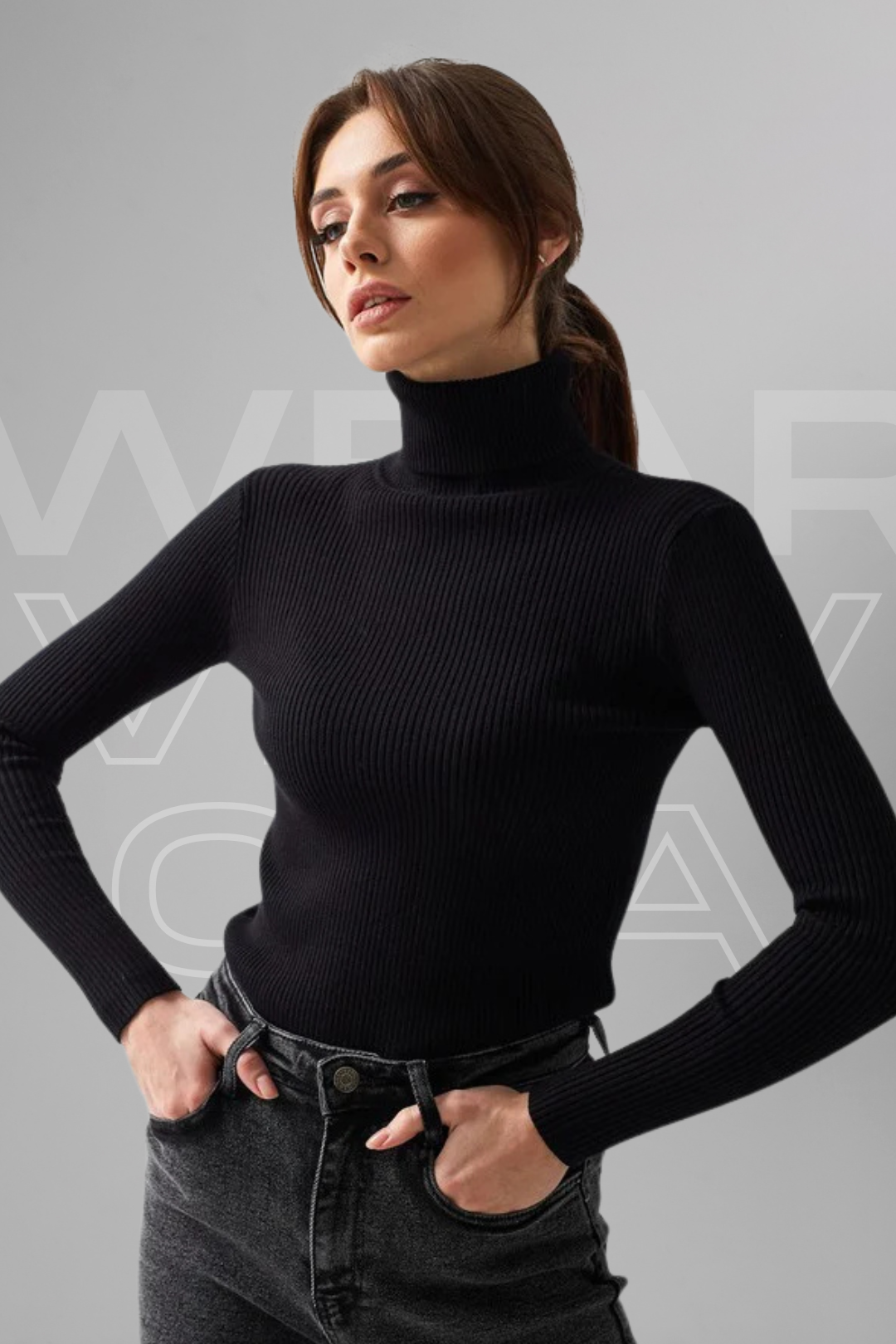 Black Rib Knit Turtleneck