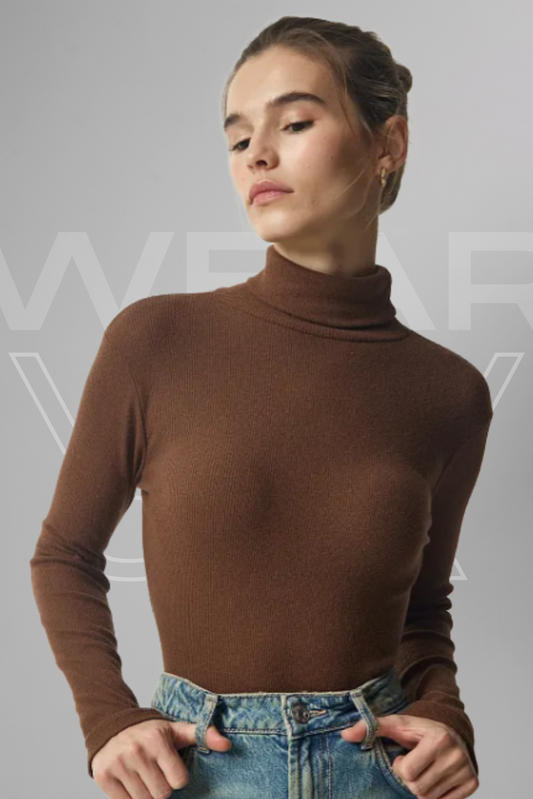 Brown Rib Knit Turtleneck