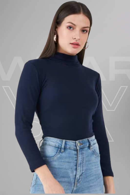 Navy Blue Rib Knit Turtleneck