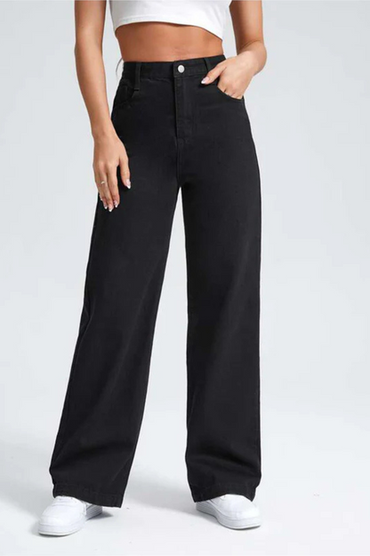 High Waist Wide Leg Jeans (Black)