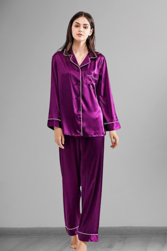 Purple Silk Night Suit